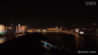 航拍湖南长沙夜景湘江橘子洲大桥夜景
